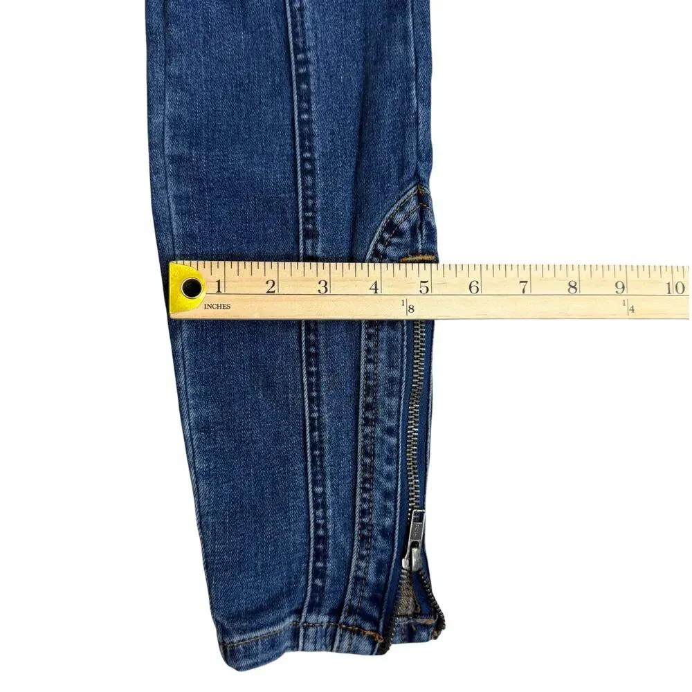 Free People CRVY Mercury Zip Jeans Harper‎ Blue Size 27 Moto Y2K StreetwearDenim